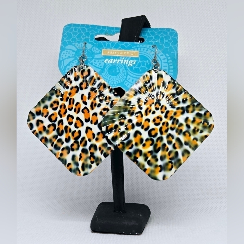 Leopard Print Statement Earrings Square Resin Dangle Bold Animal